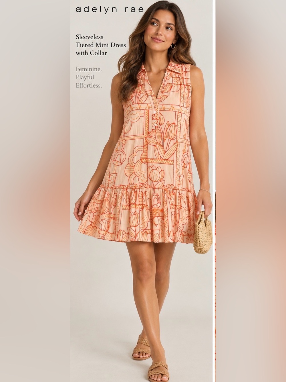 Adelyn Rae Floral Tulip Print Tiered Mini Dress Size S Coral Peach